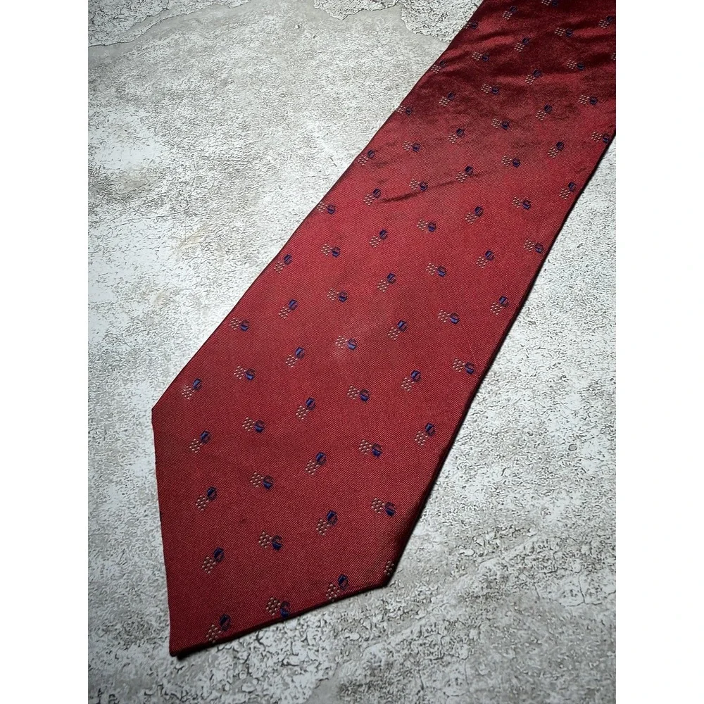 Lauren Ralph Lauren 100% Silk Tie Mens One Size Red Geometric Jacquard Necktie